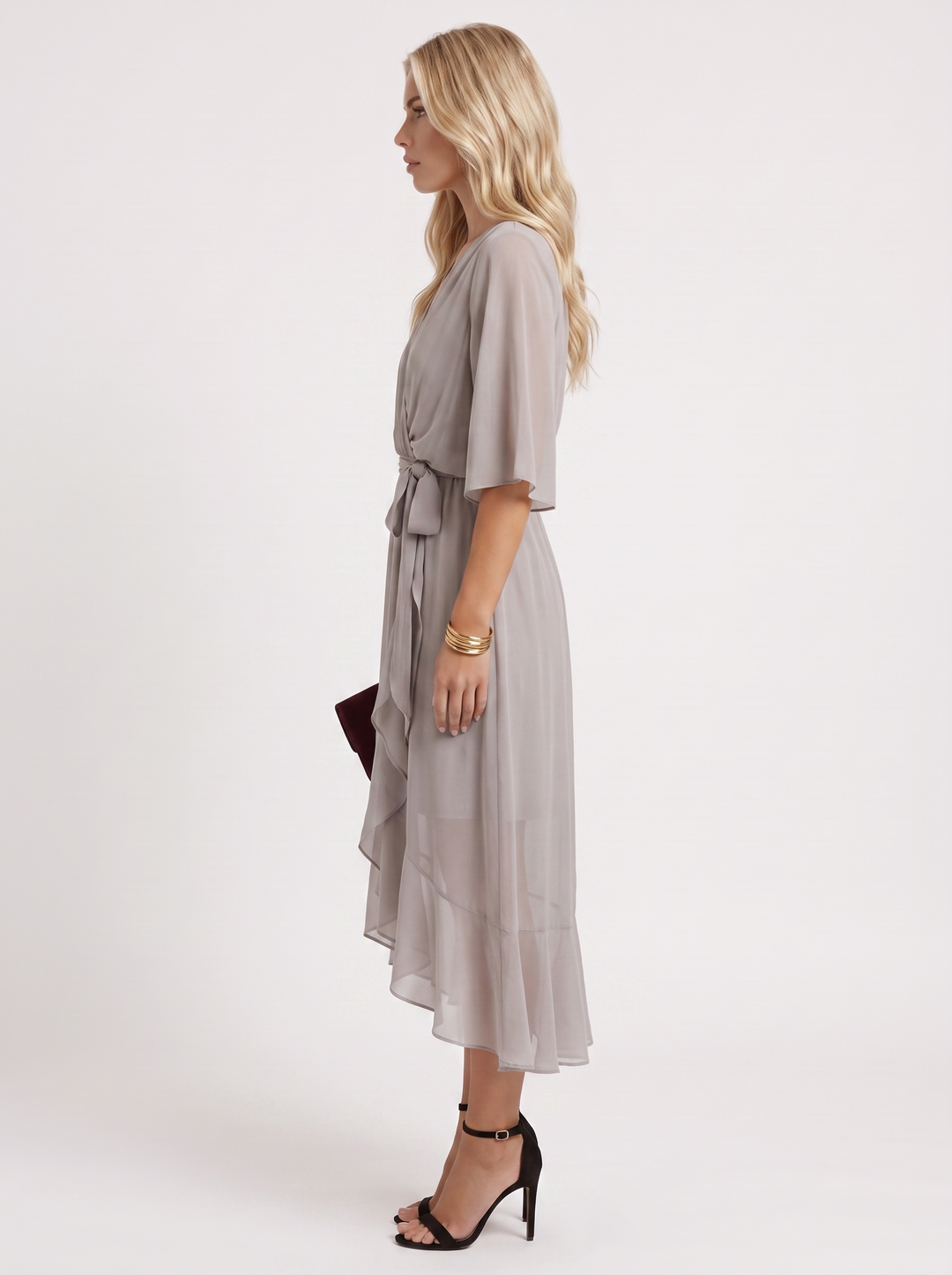 Lucienne Wrap Midi Dress - Grey