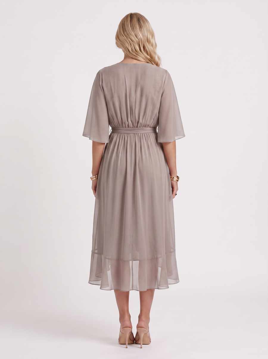 Lucienne Wrap Midi Dress - Grey