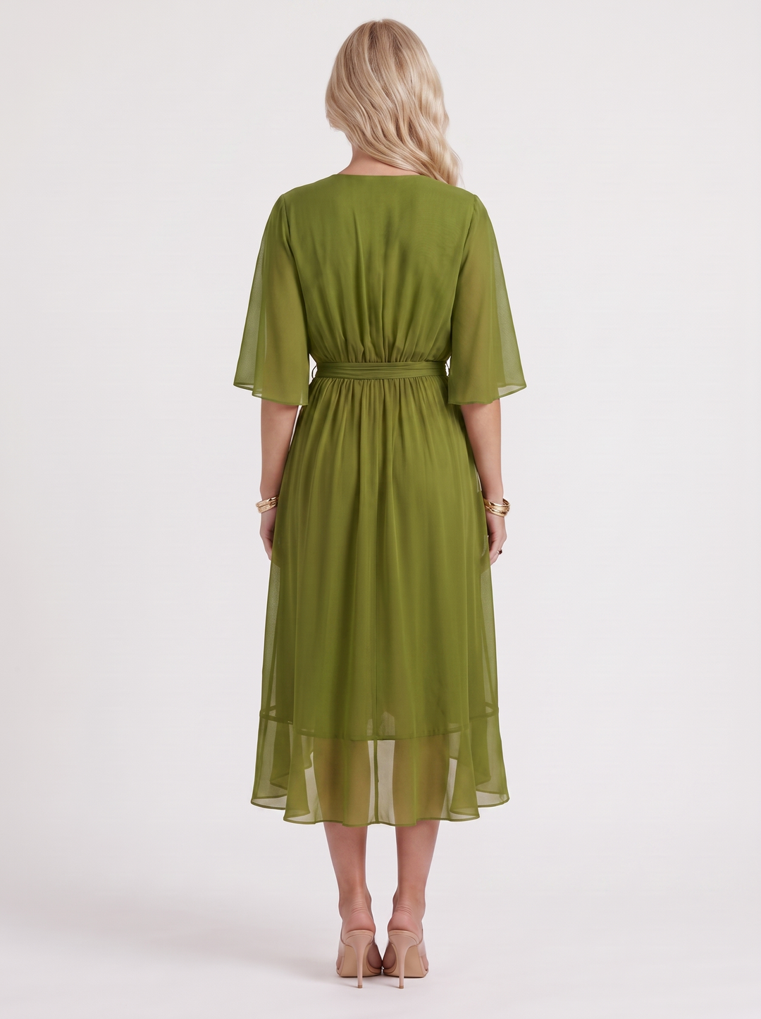 Lucienne Wrap Midi Dress - Olive Green