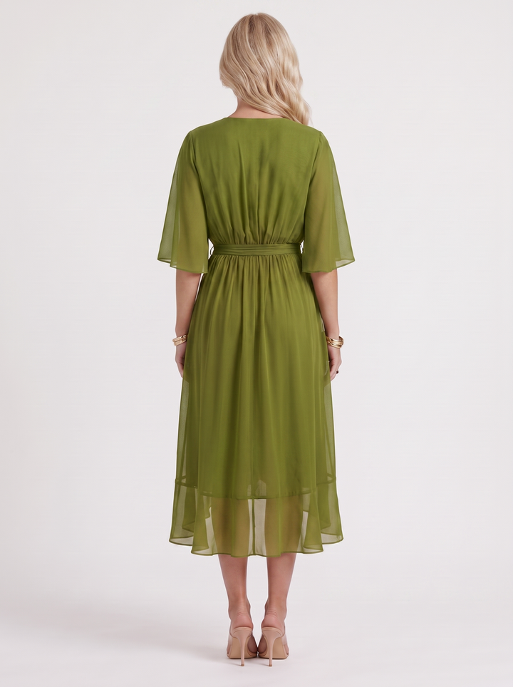Lucienne Wrap Midi Dress - Olive Green