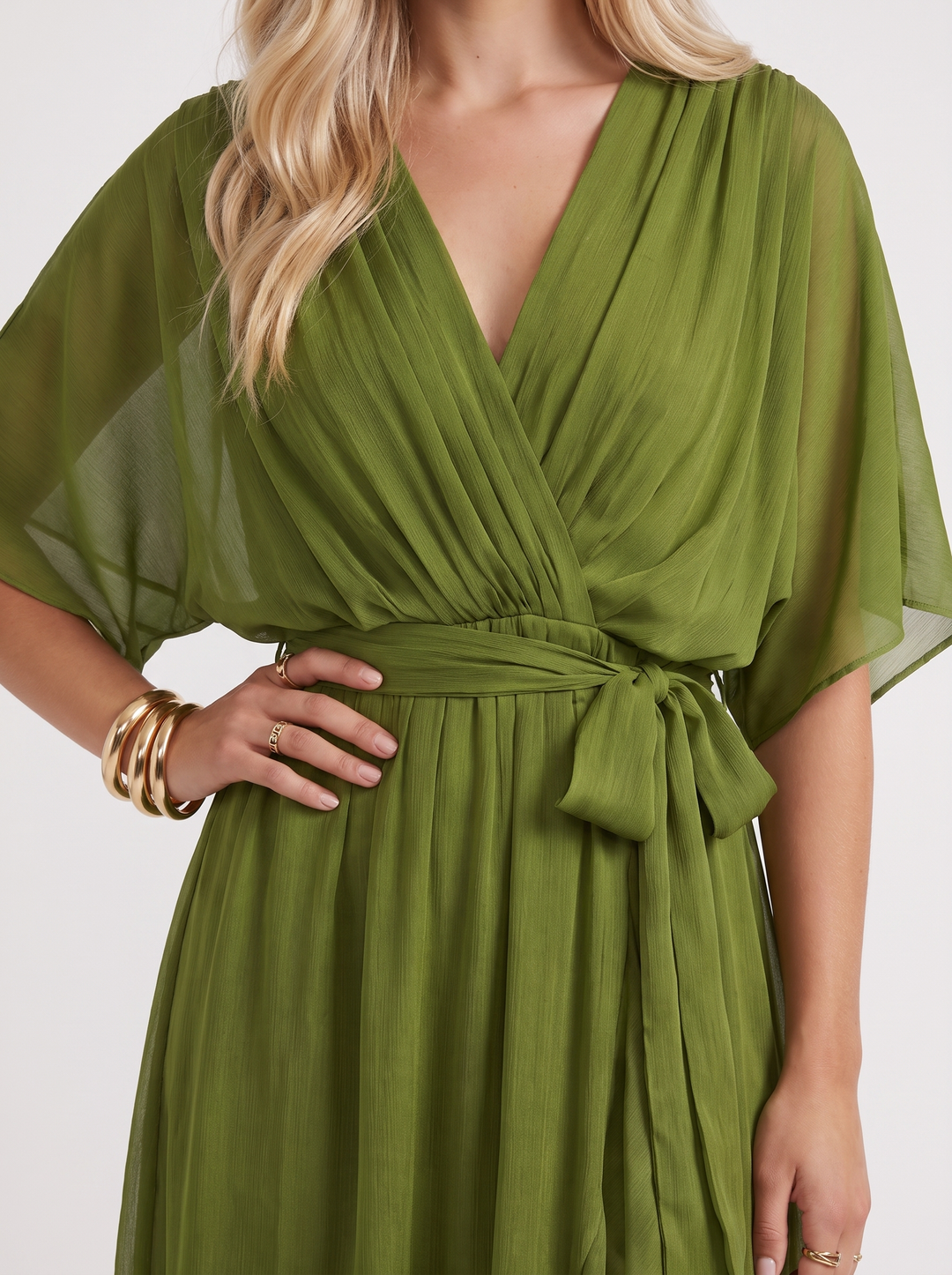 Lucienne Wrap Midi Dress - Olive Green