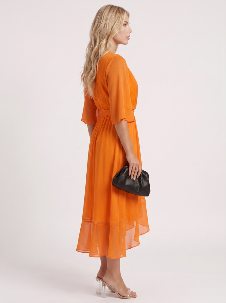 Lucienne Wrap Midi Dress - Orange