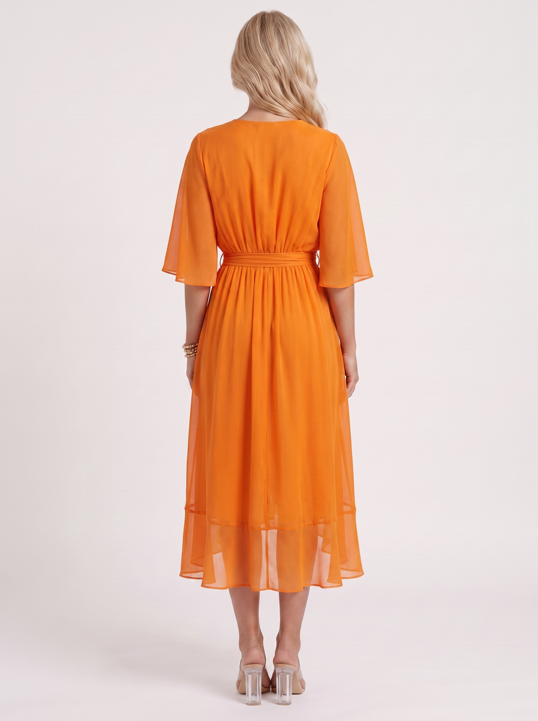 Lucienne Wrap Midi Dress - Orange