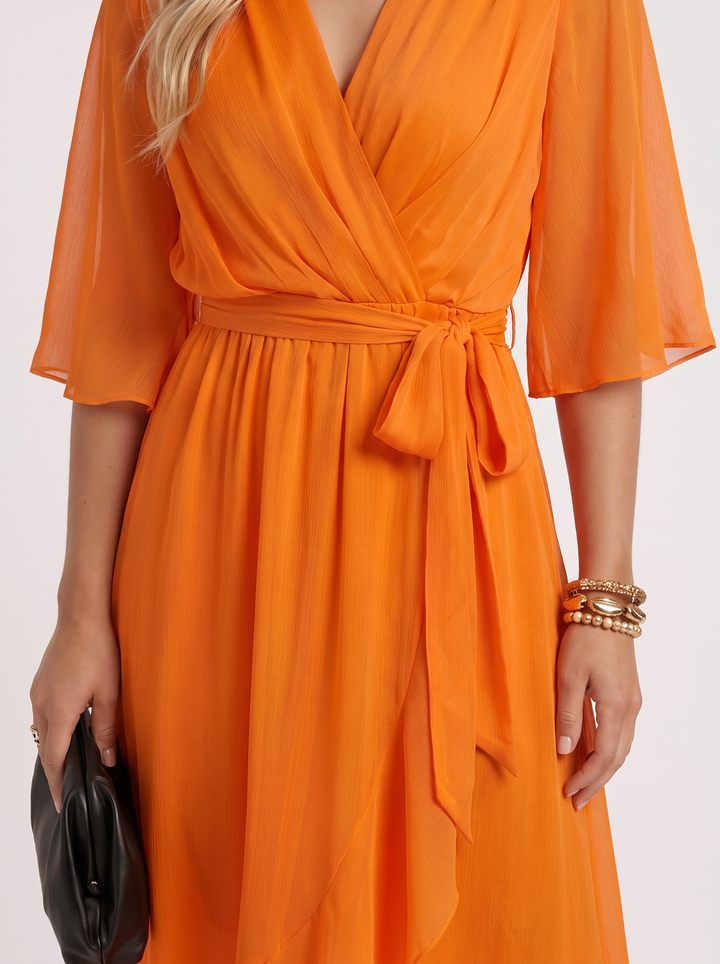 Lucienne Wrap Midi Dress - Orange