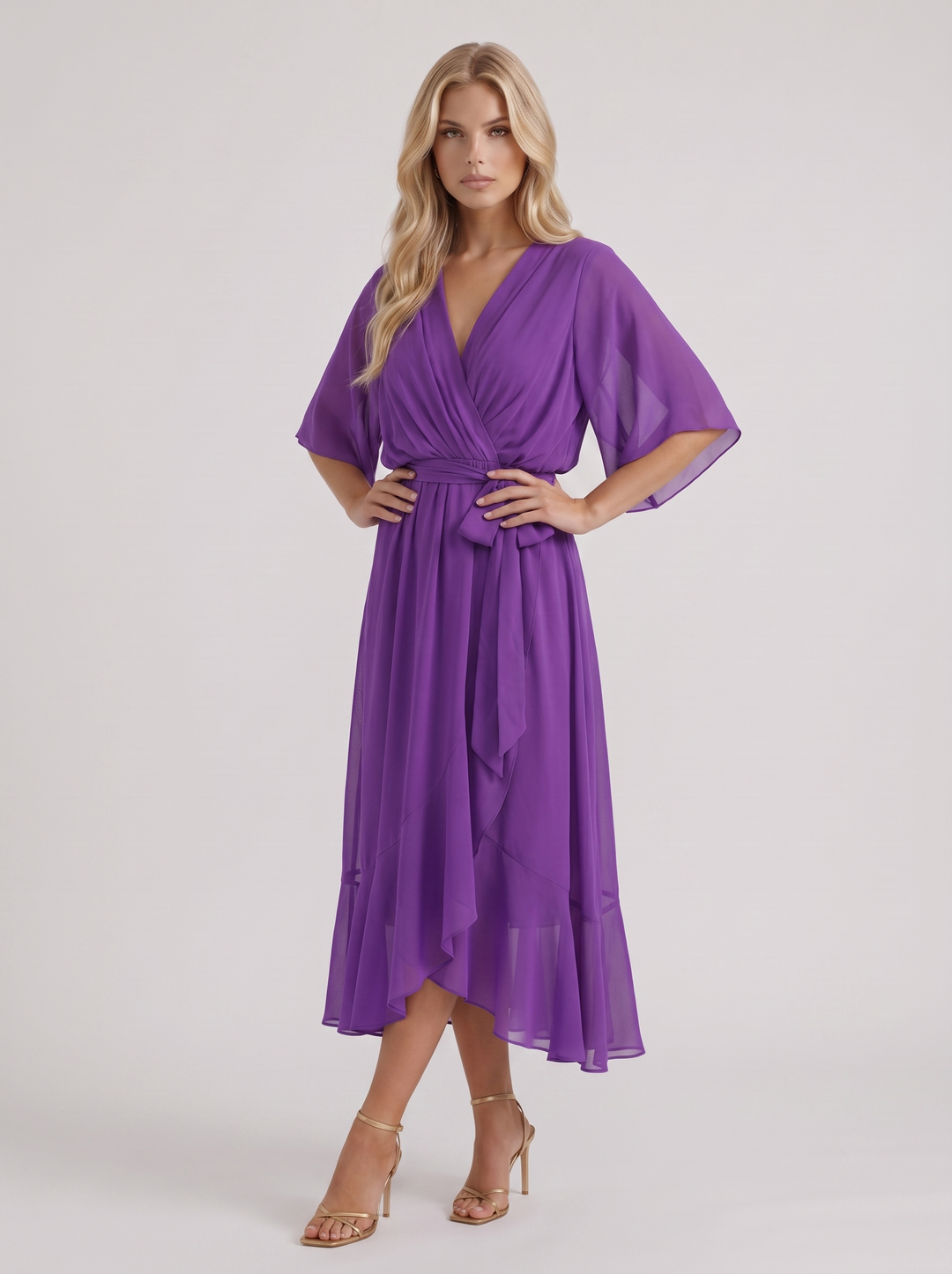 Lucienne Wrap Midi Dress - Purple