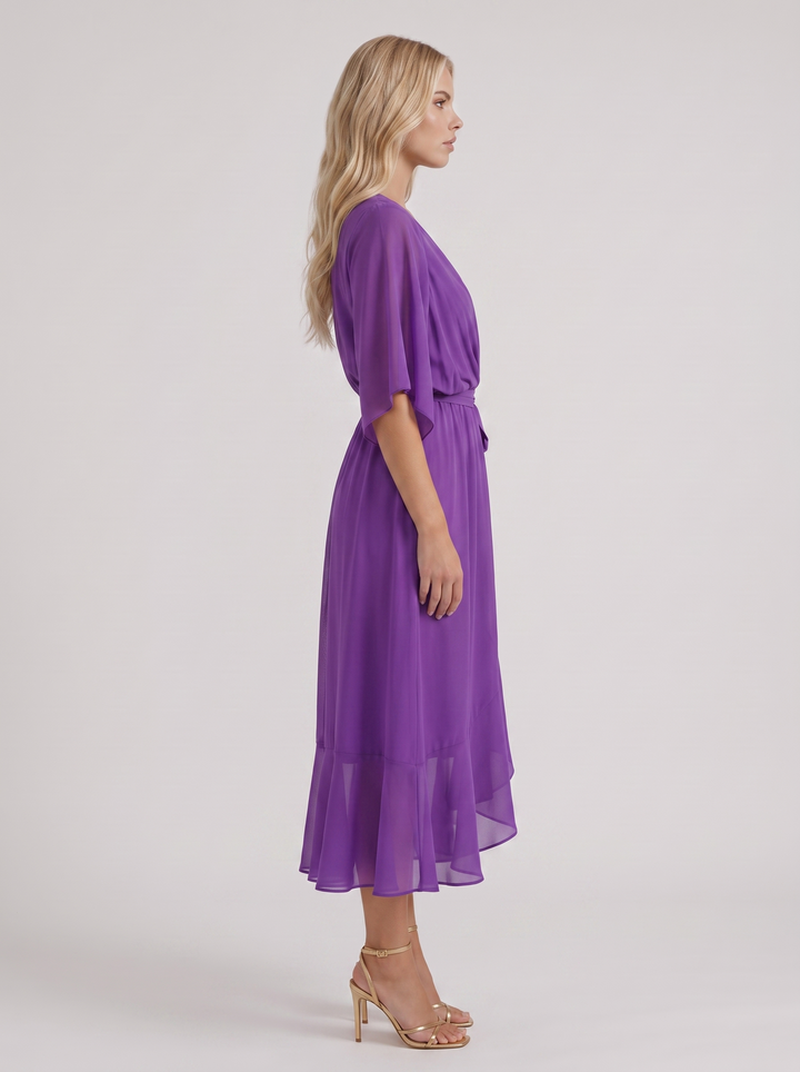 Lucienne Wrap Midi Dress - Purple