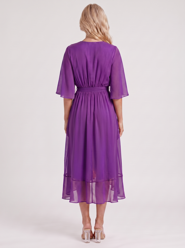 Lucienne Wrap Midi Dress - Purple