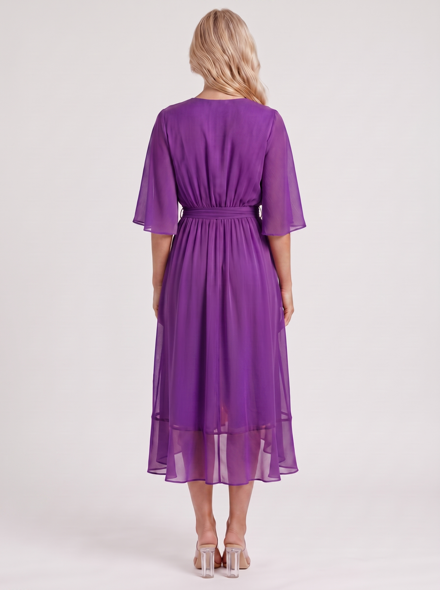 Lucienne Wrap Midi Dress - Purple