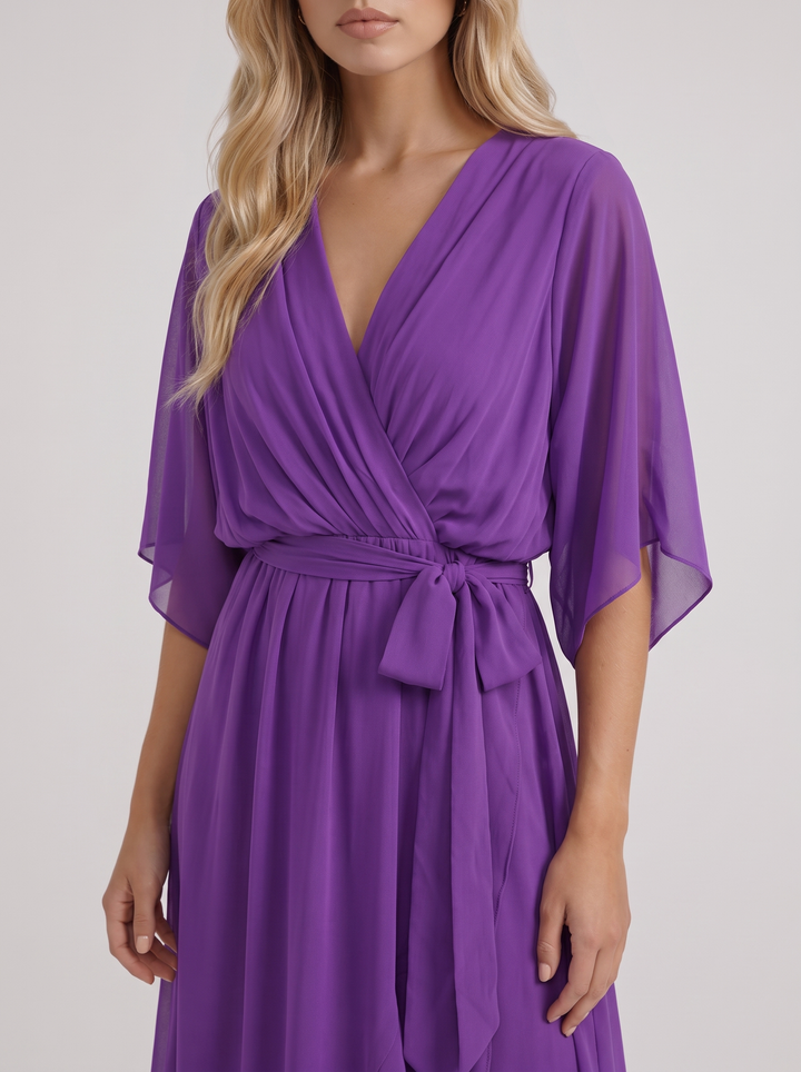 Lucienne Wrap Midi Dress - Purple
