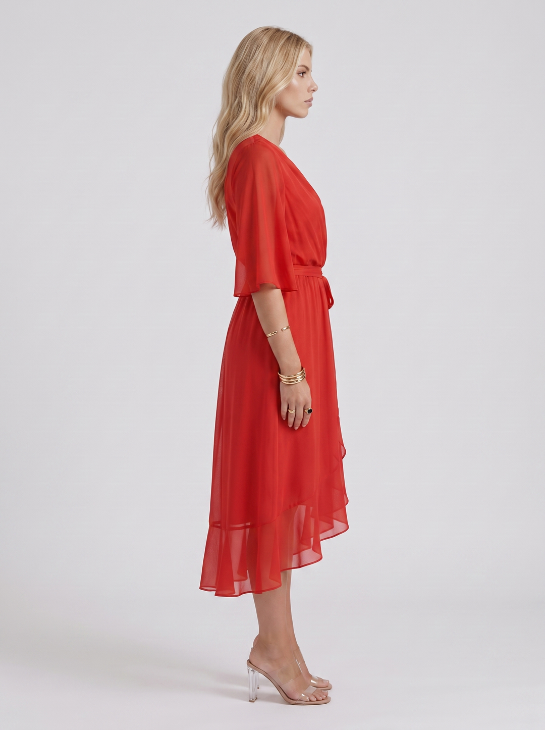 Lucienne Wrap Midi Dress - Red