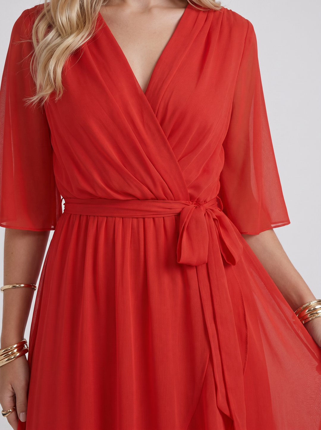 Lucienne Wrap Midi Dress - Red