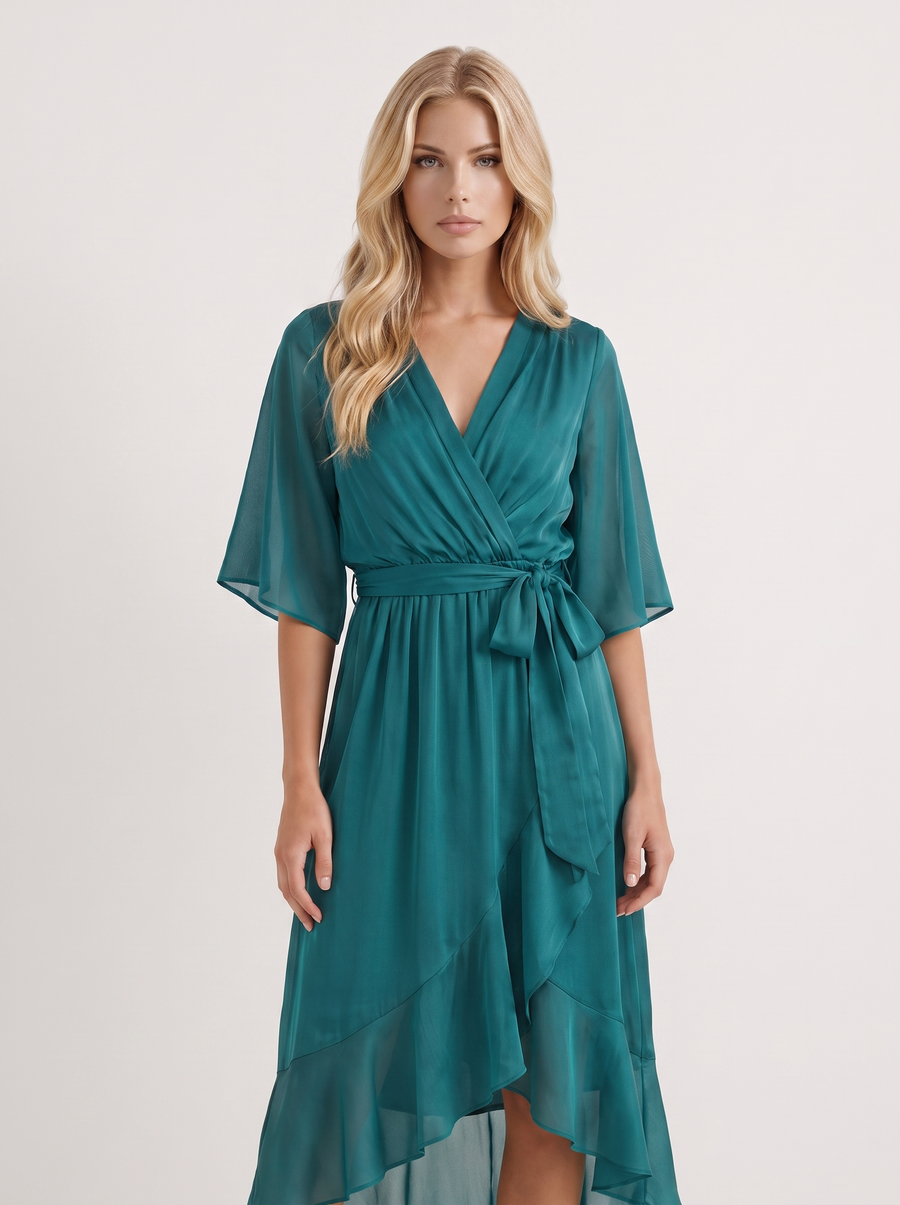 Lucienne Wrap Midi Dress - Teal
