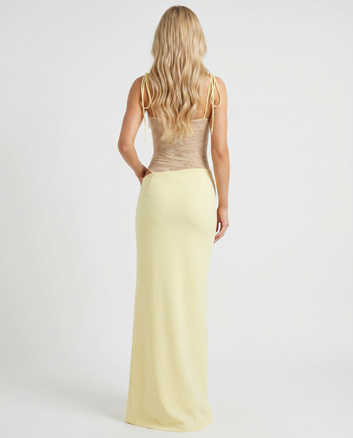 Maren Lace Panel Bodycon Maxi Dress - Yellow