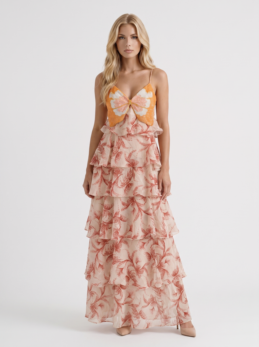 Marielle Butterfly Maxi Dress - Brown