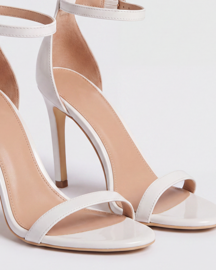 Megan Ankle Strap Stiletto Heeled Sandals - White