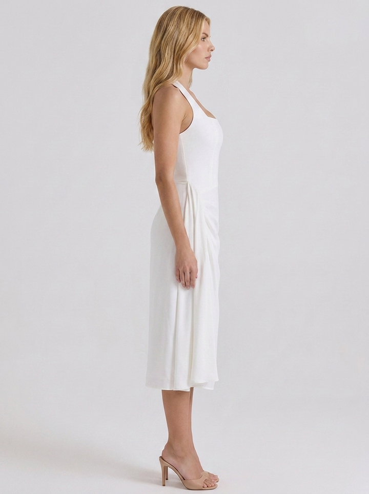 Mia Halter Square Neck Midi Dress - White