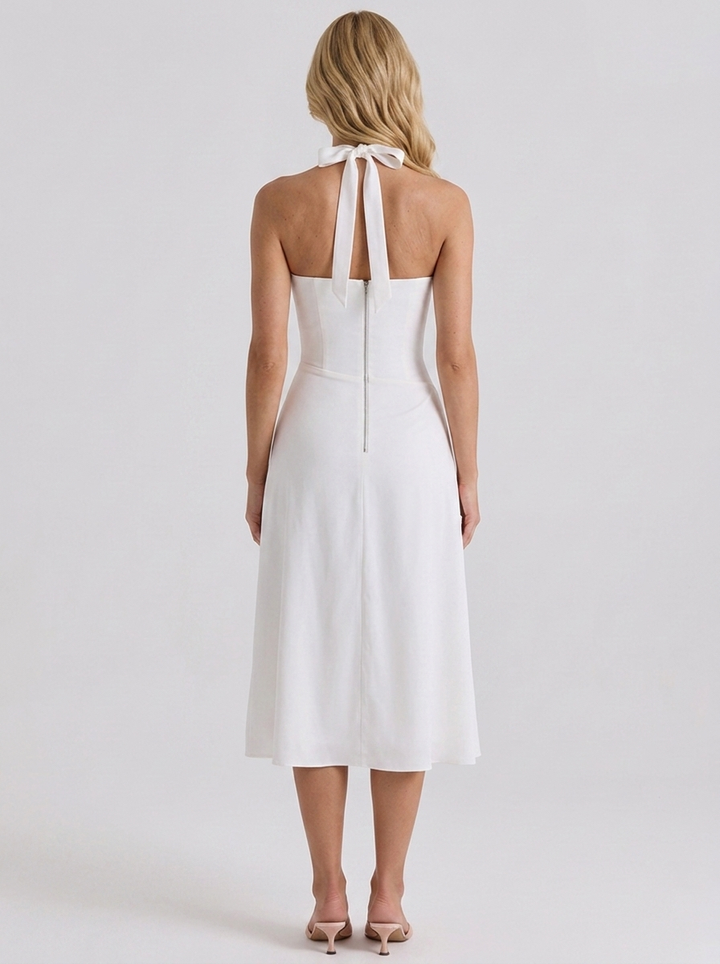 Mia Halter Square Neck Midi Dress - White