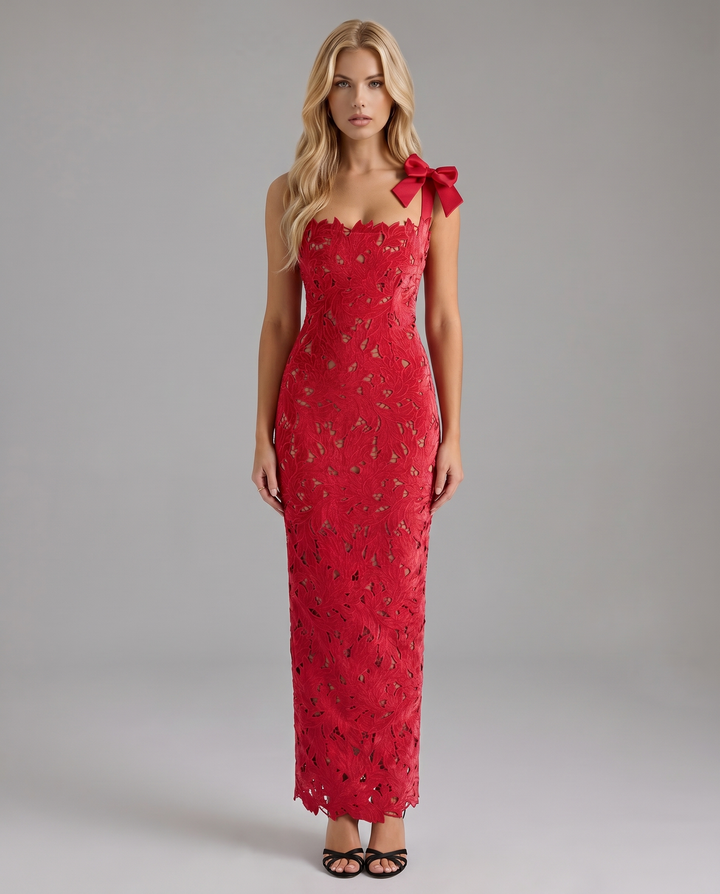 Milena Draped Maxi Dress - Red