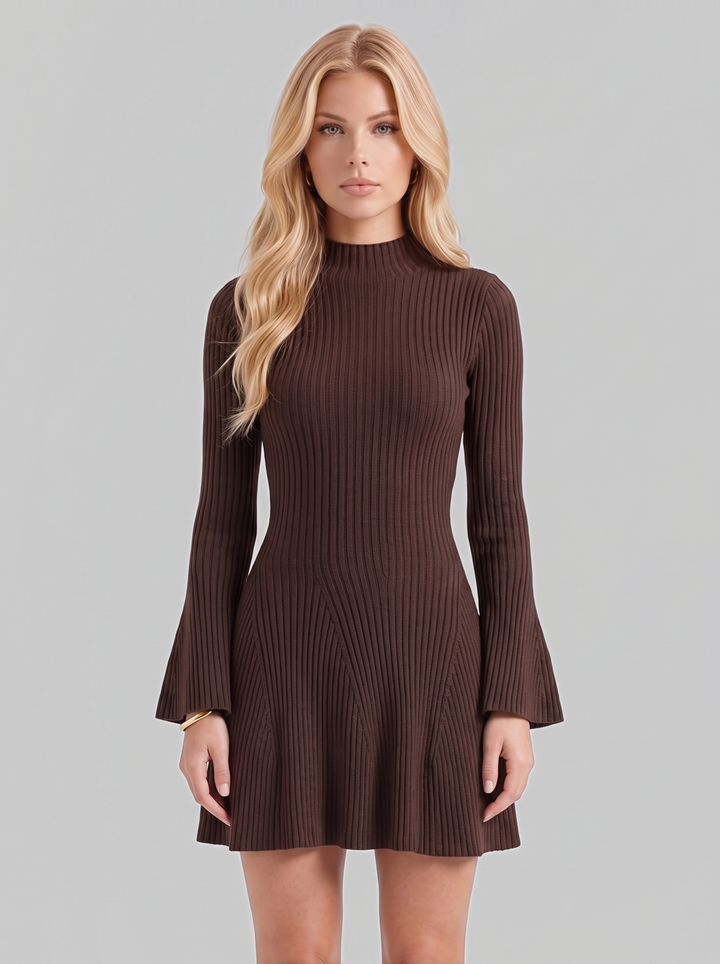 Nadine Ribbed Mini Dress - Brown
