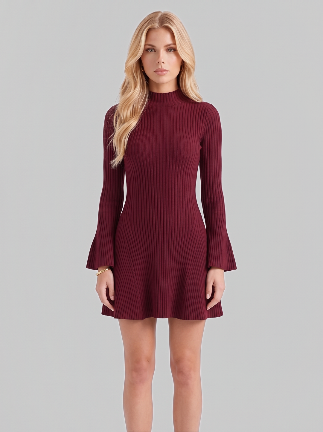Nadine Ribbed Mini Dress - Burgundy