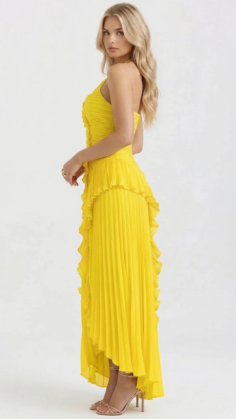 Nathalie Ruffle Maxi Dress - Yellow