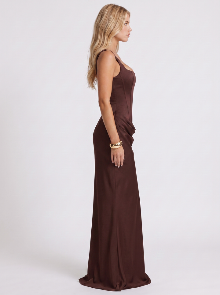 Octavia Corset Maxi Dress - Brown