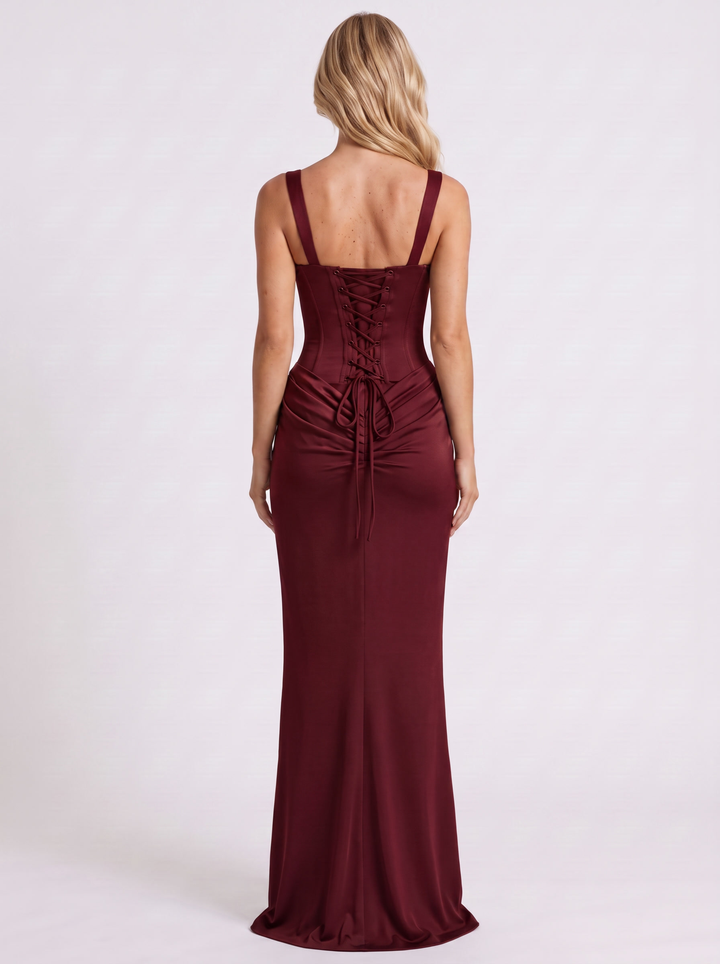 Octavia Corset Maxi Dress - Burgundy