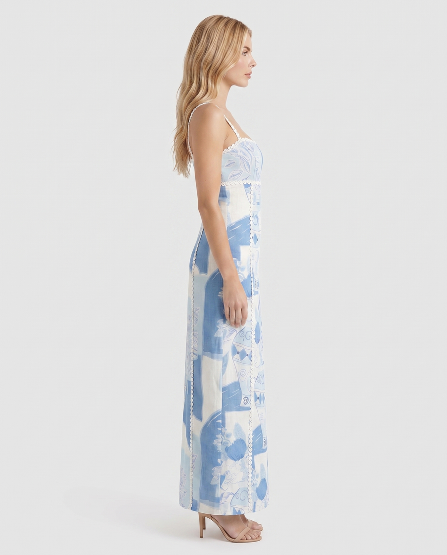Ona Print Maxi Dress - Mediterranean Blue