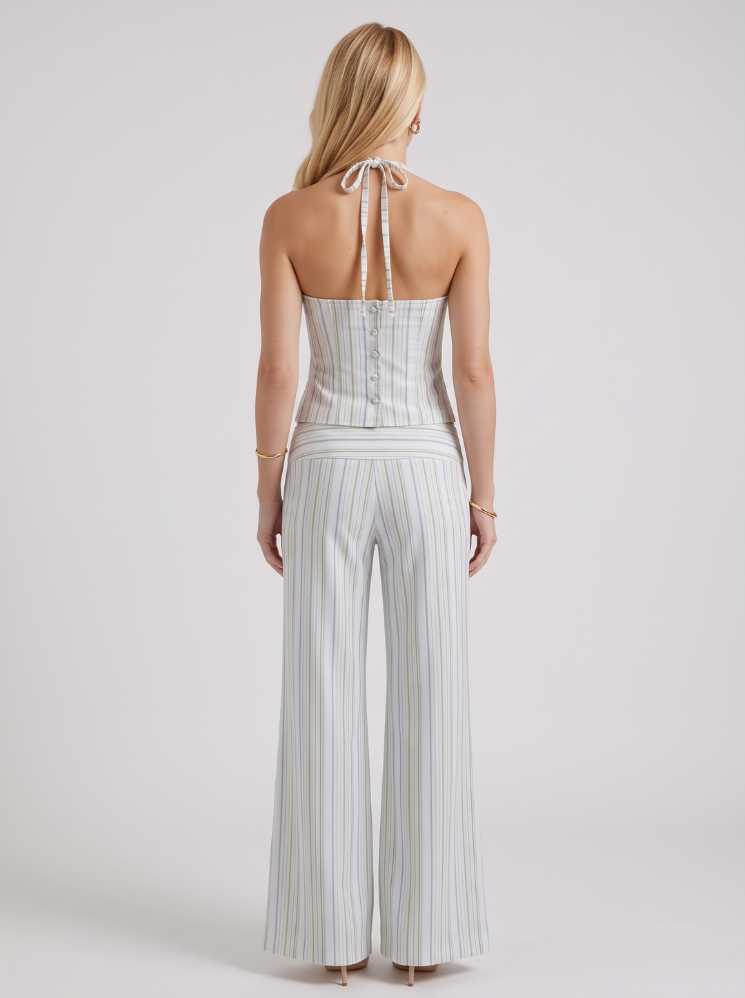 Orla Striped Pants Set - White