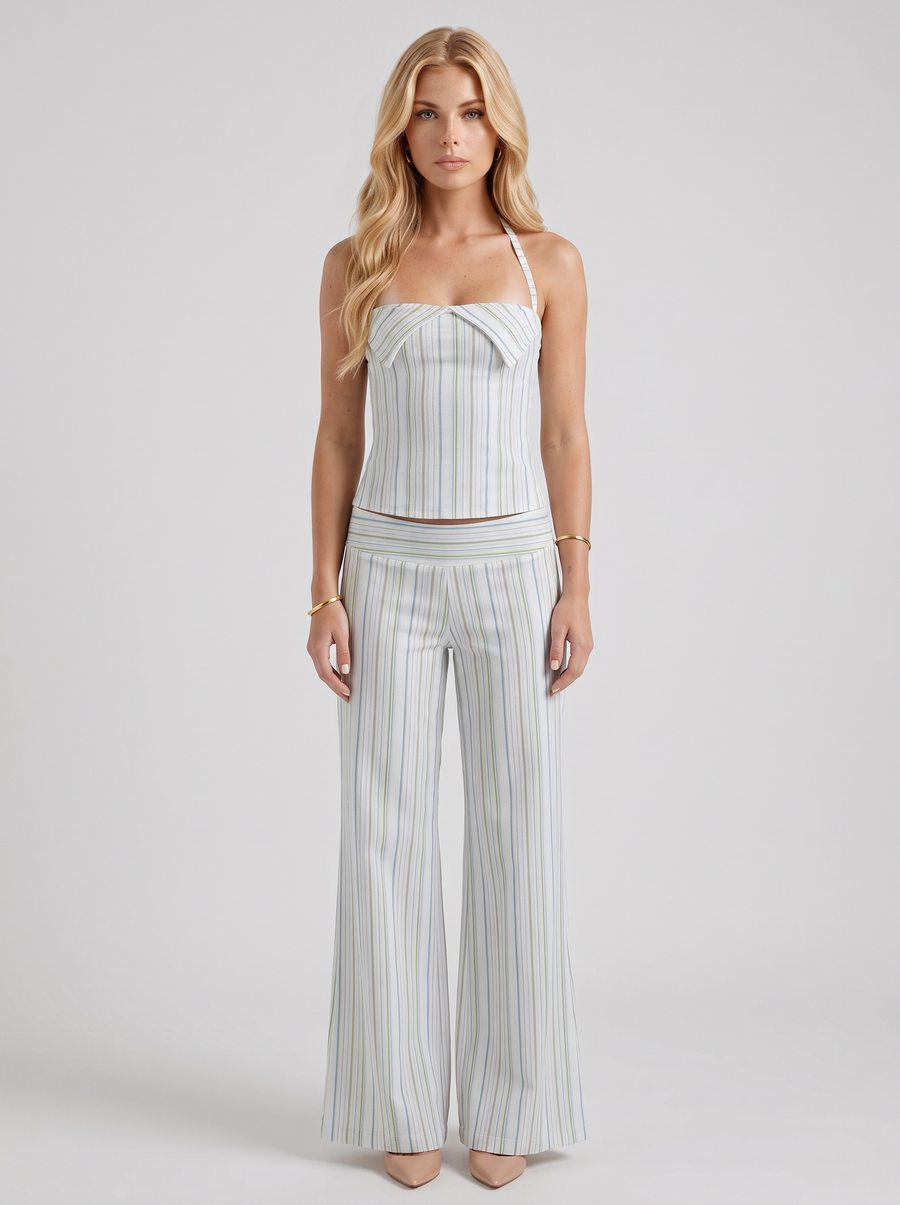 Orla Striped Pants Set - White