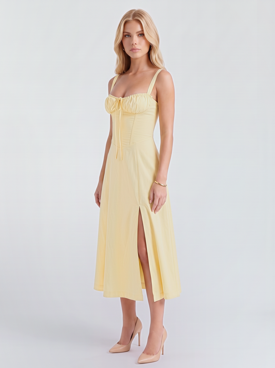Paola Corset Midi Dress - Light Yellow
