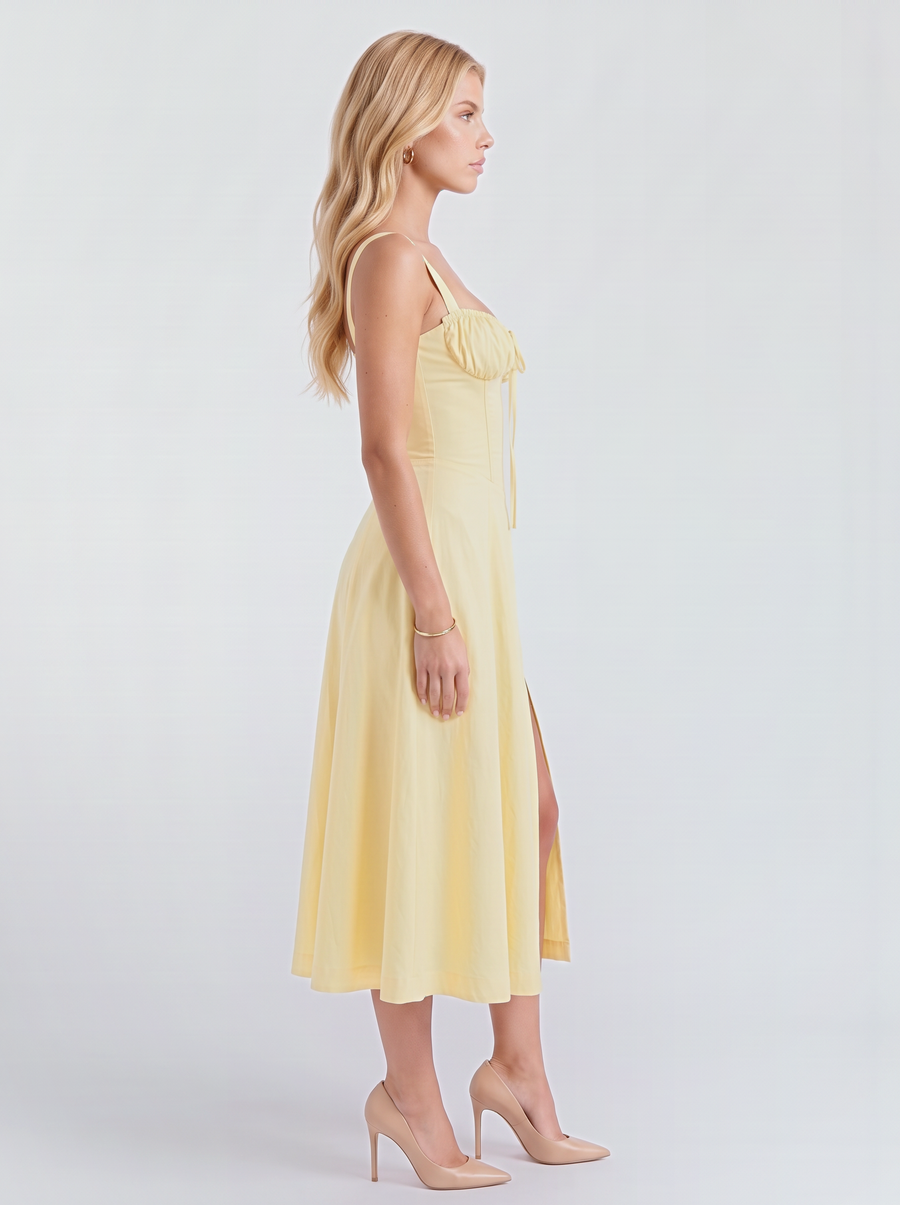 Paola Corset Midi Dress - Light Yellow