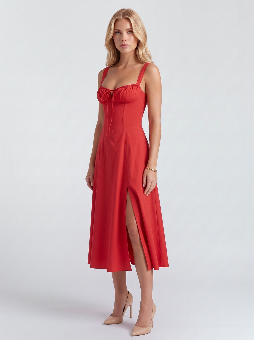 Paola Corset Midi Dress - Red