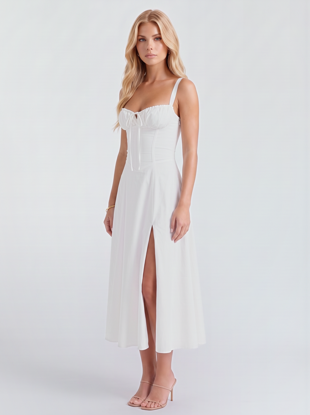 Paola Corset Midi Dress - White