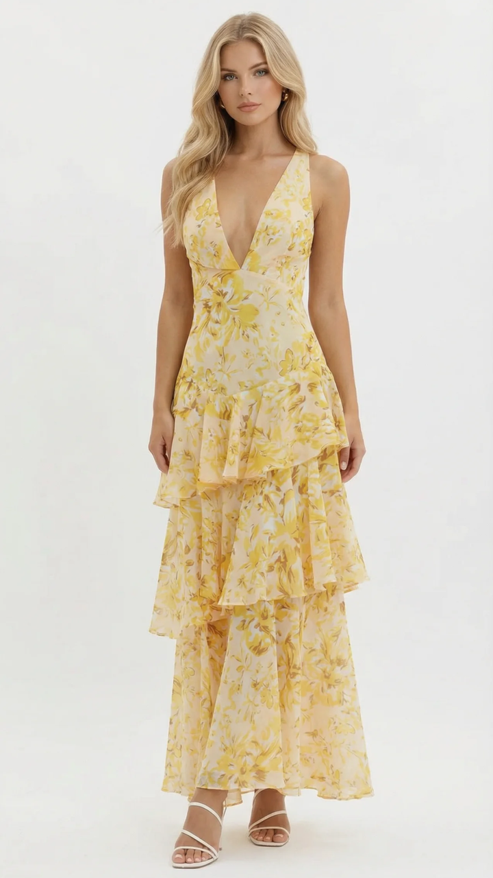 Penelope Ruffle Maxi Dress - Yellow