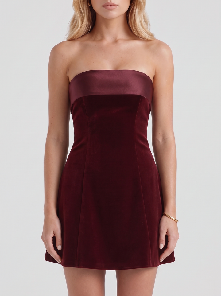 Philomena Velvet Mini Dress - Burgundy