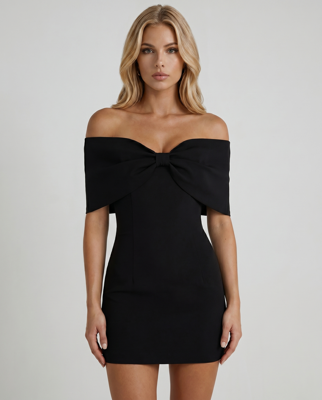 Rebecca Bow Mini Dress - Black