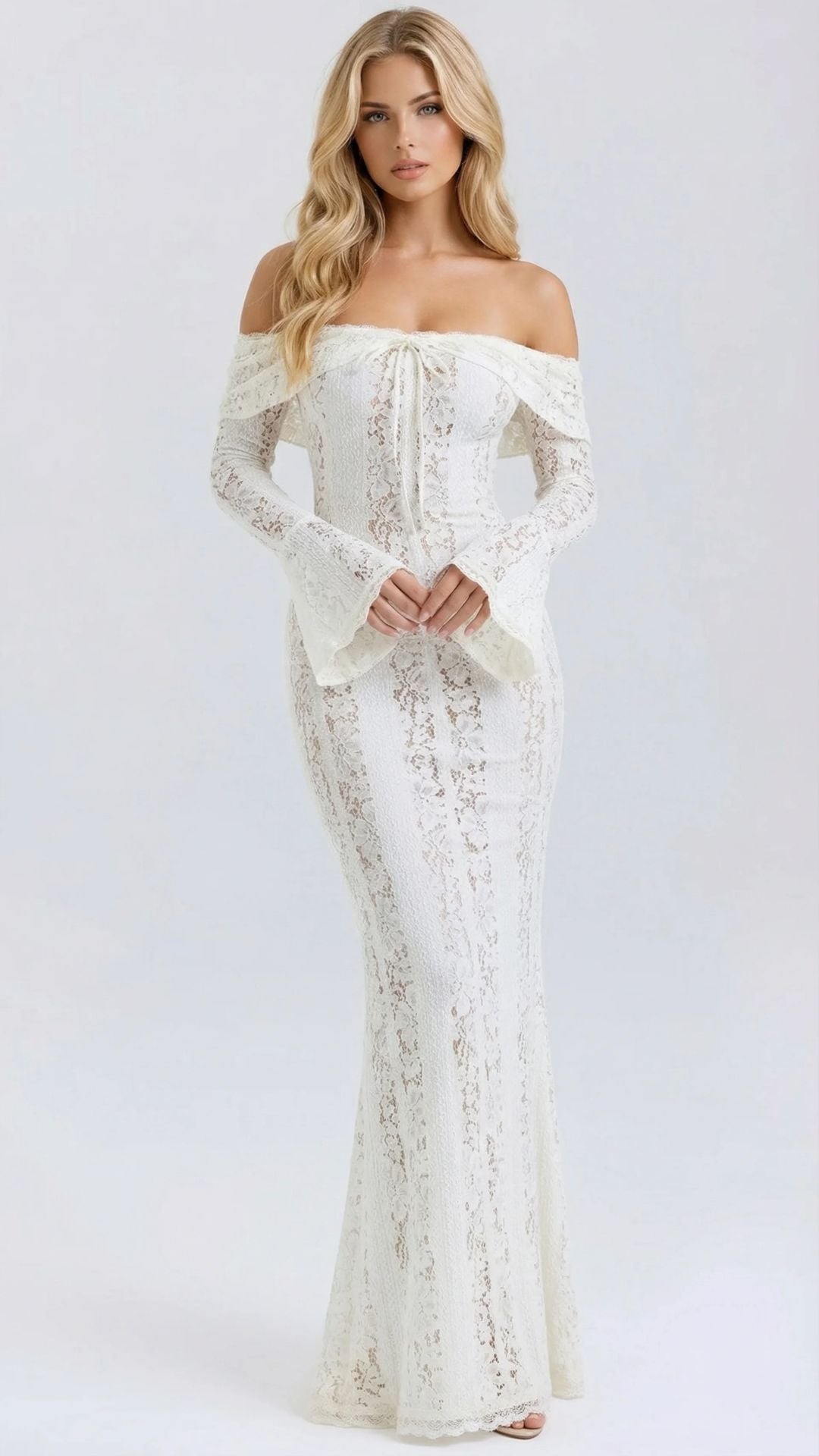 Rebekah Lace Off-Shoulder Maxi Dress - White