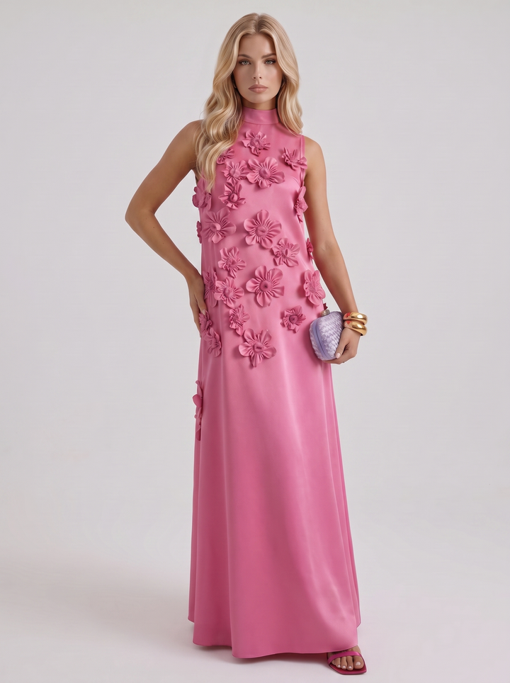 Rosalie Applique Maxi Dress - Dark Pink
