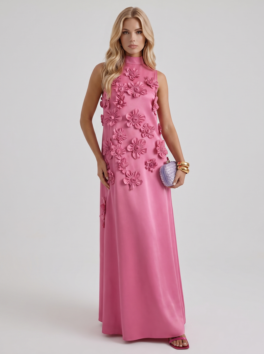 Rosalie Applique Maxi Dress - Dark Pink