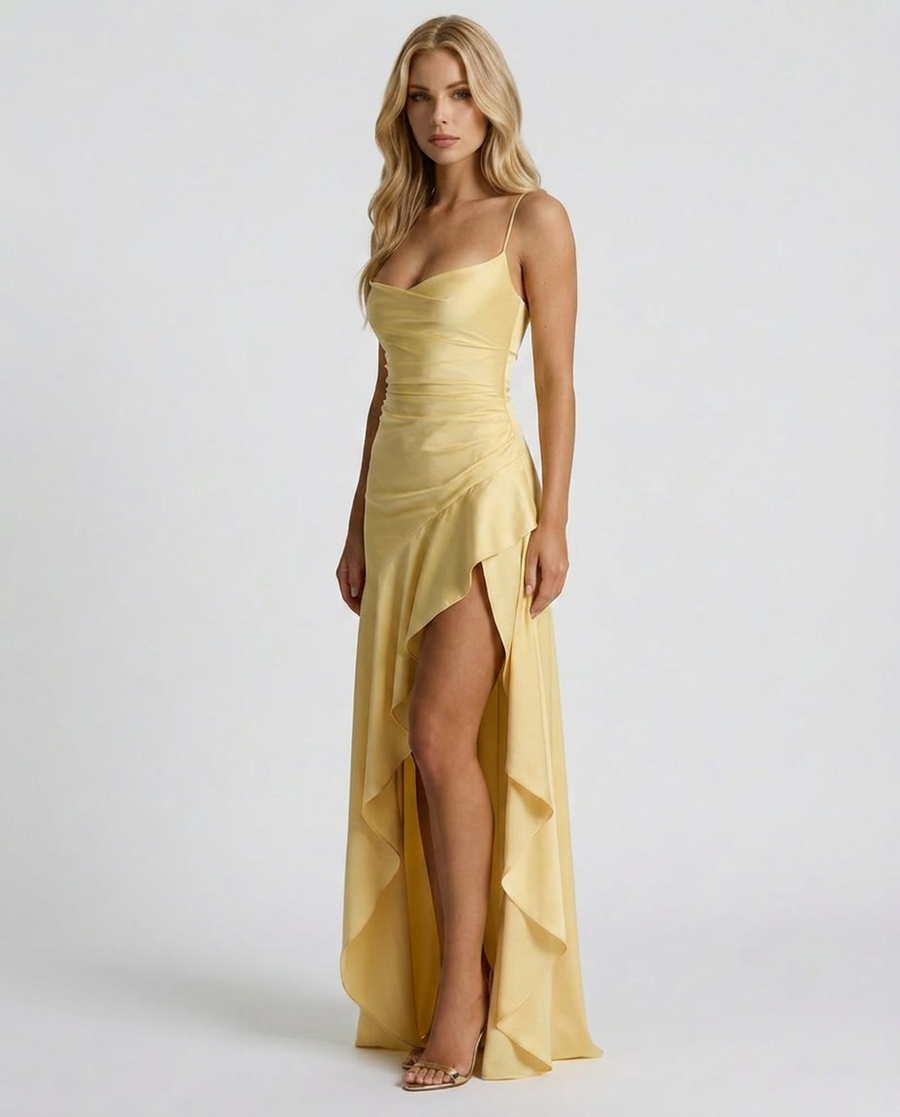 Rosalie Cowl Maxi Dress - Lemon