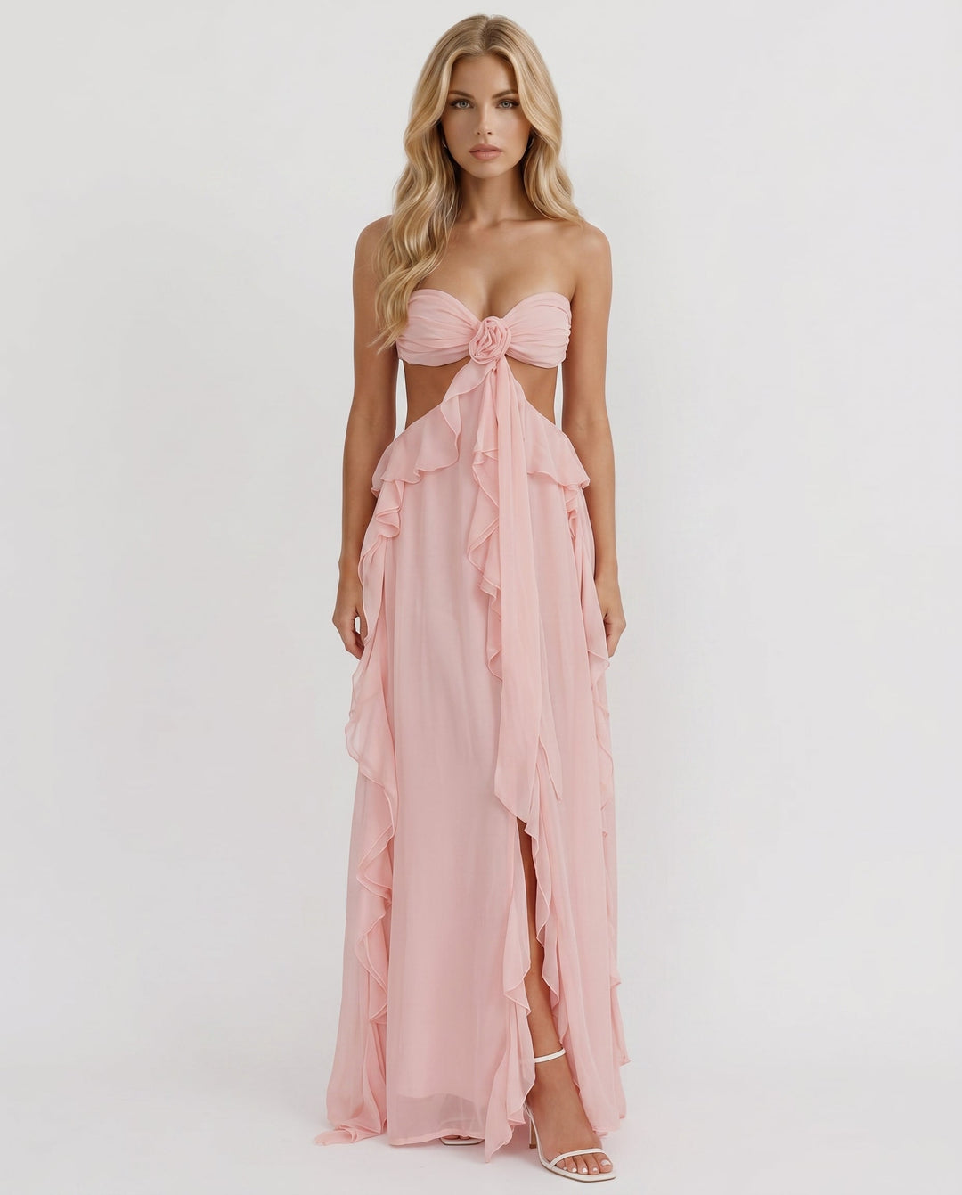 Roselyn Floral Ruffle Cutout Maxi Dress - Pink