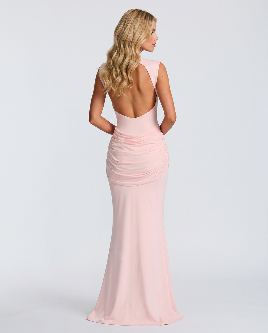 Sakura Twist Knot Bodycon Mermaid Maxi Dress - Pink