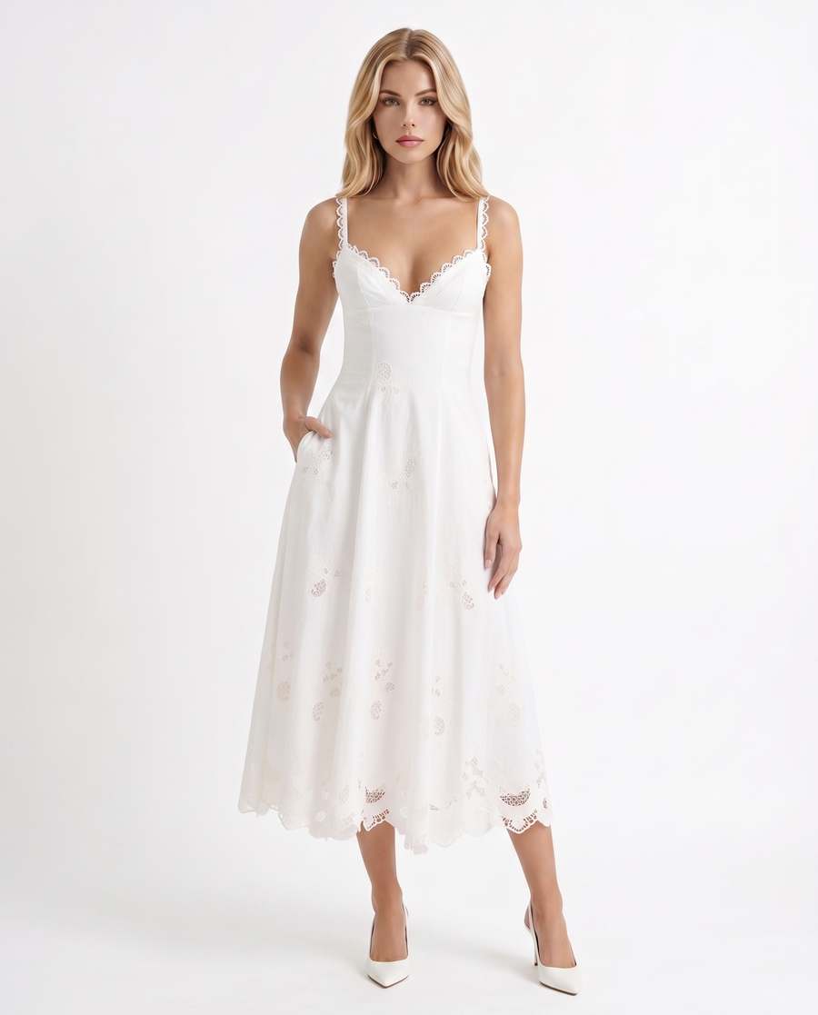 Sara Flare Midi Dress - White
