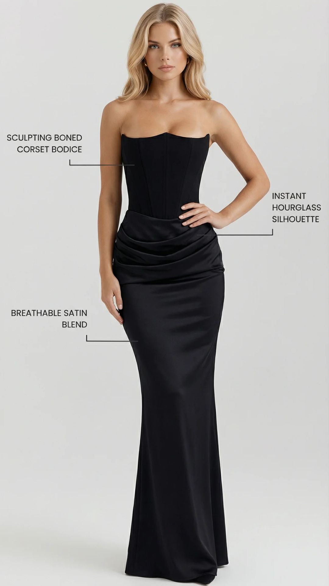 Scarlet Corset Strapless Maxi Dress - Black