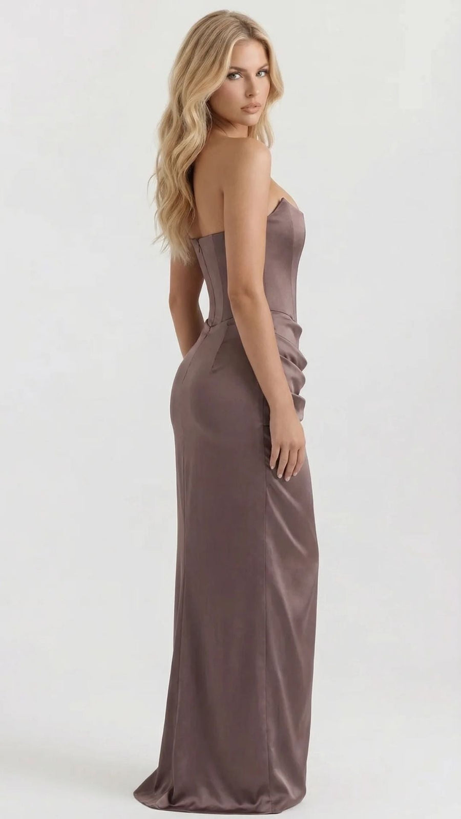 Scarlet Corset Strapless Maxi Dress - Brown