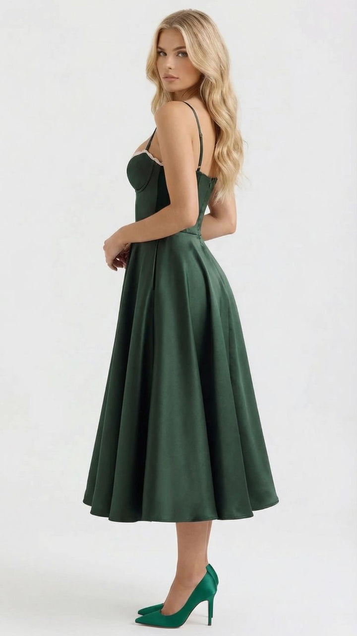 Selene Sweetheart Midi Dress - Green