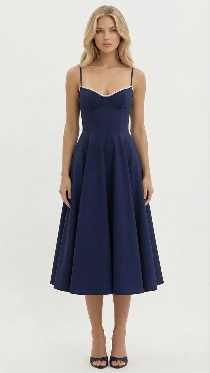 Selene Sweetheart Midi Dress - Navy
