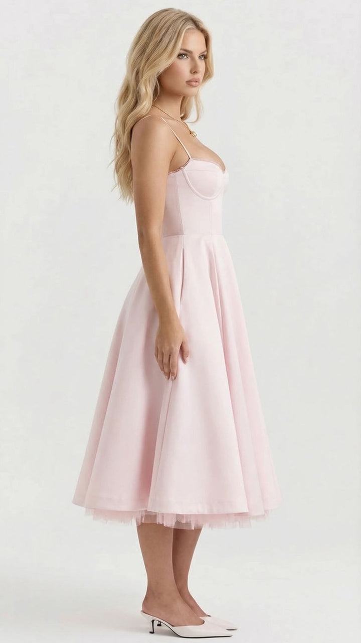 Selene Sweetheart Midi Dress - Pink