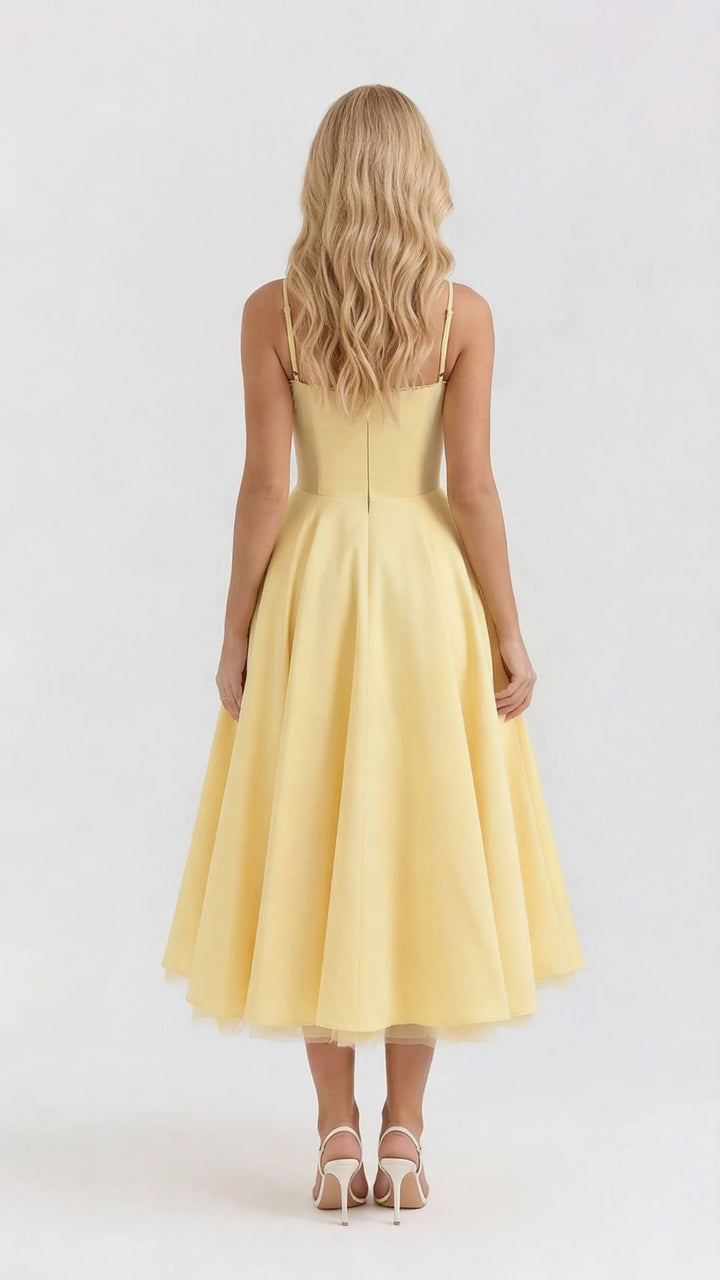 Selene Sweetheart Midi Dress - Yellow